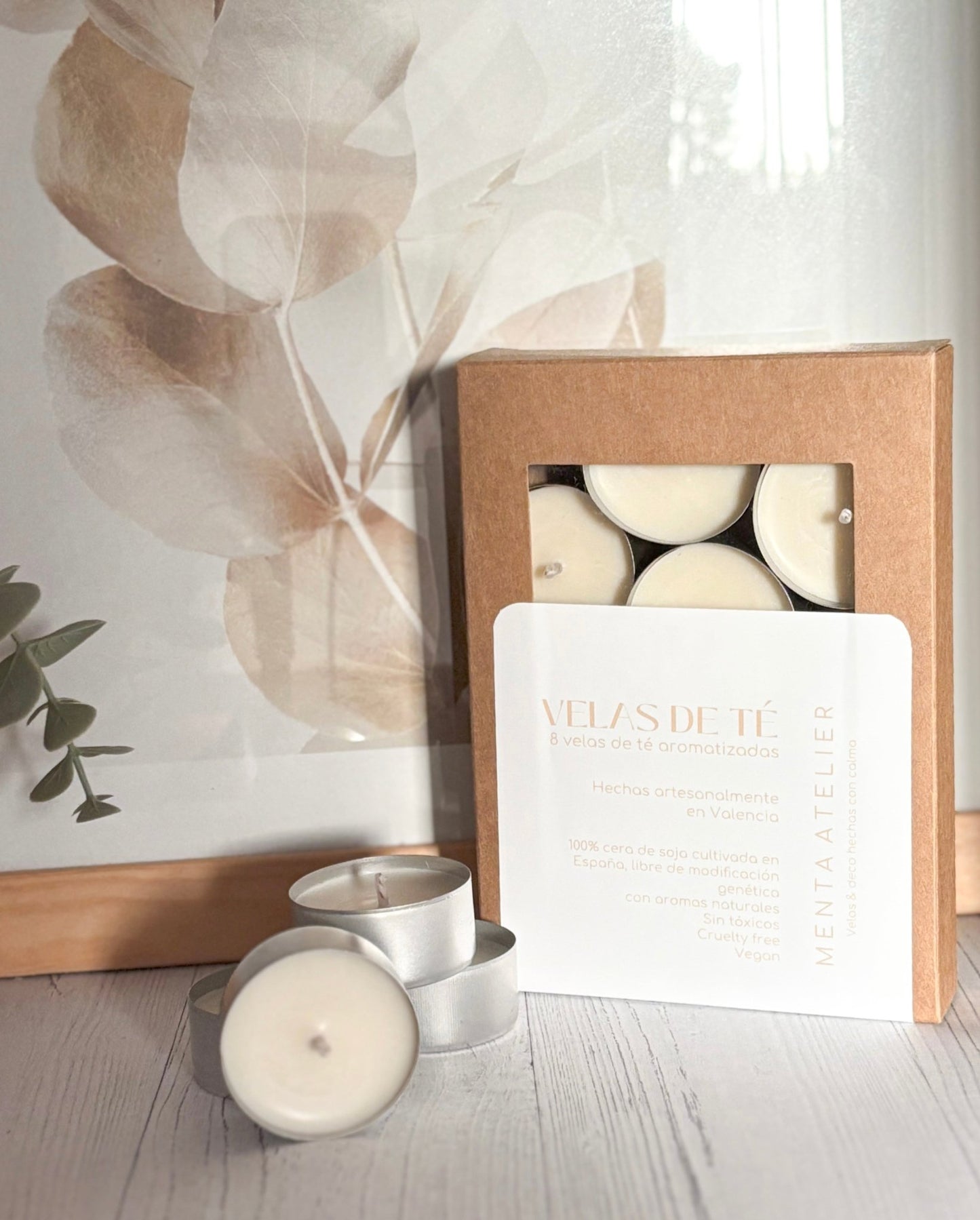 Caja de 8 velas de té - Menta Atelier