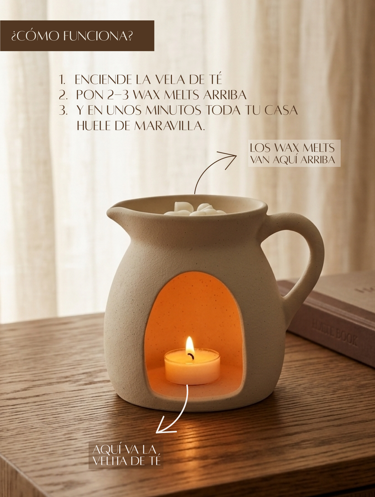 Pack de bienvenida con quemador Atenas, wax melts y velas de té